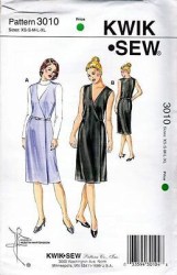 3010 Kwik Sew Sleeveless Lined Fit V Neck Wrap Dress, Jumper Pattern XS-XL Uncut